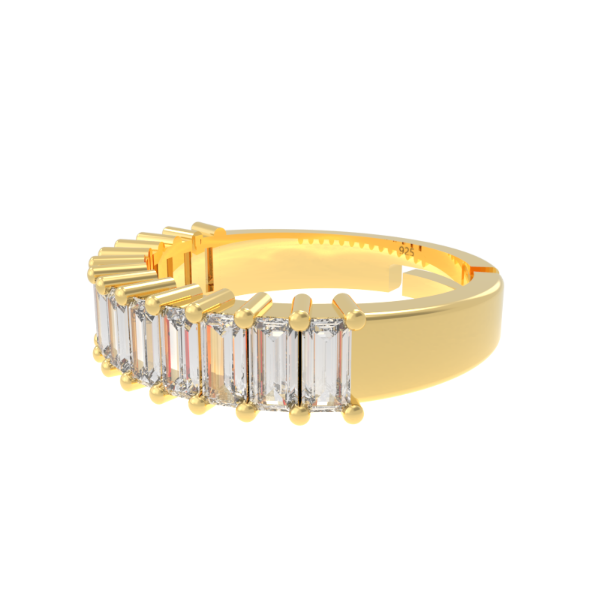 Baguette Cut Half Eternity Band, Hallmarked 925 Sterling Silver